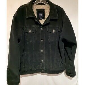 GAP Men’s Corduroy Black Sz Large Sherpa Lined Trucker Jacket Fleece